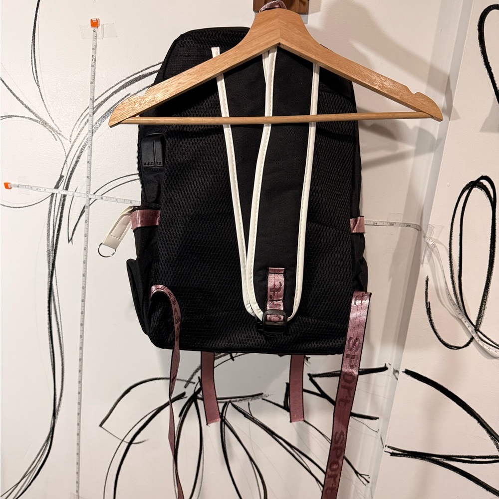 NEW Stray Kids Black & White Backpack with Pink Accents, Charging Access - Picture 7 of 10